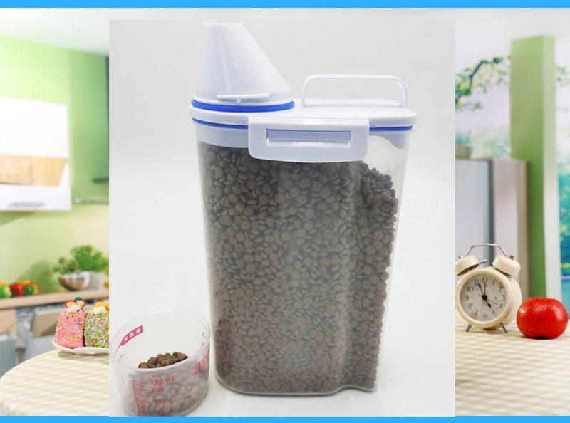 1.5kg/2kg Dog Cat Food Storage Tank with Measuring Cup Container