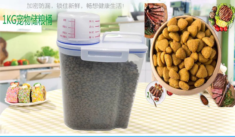 1.5kg/2kg Dog Cat Food Storage Tank with Measuring Cup Container