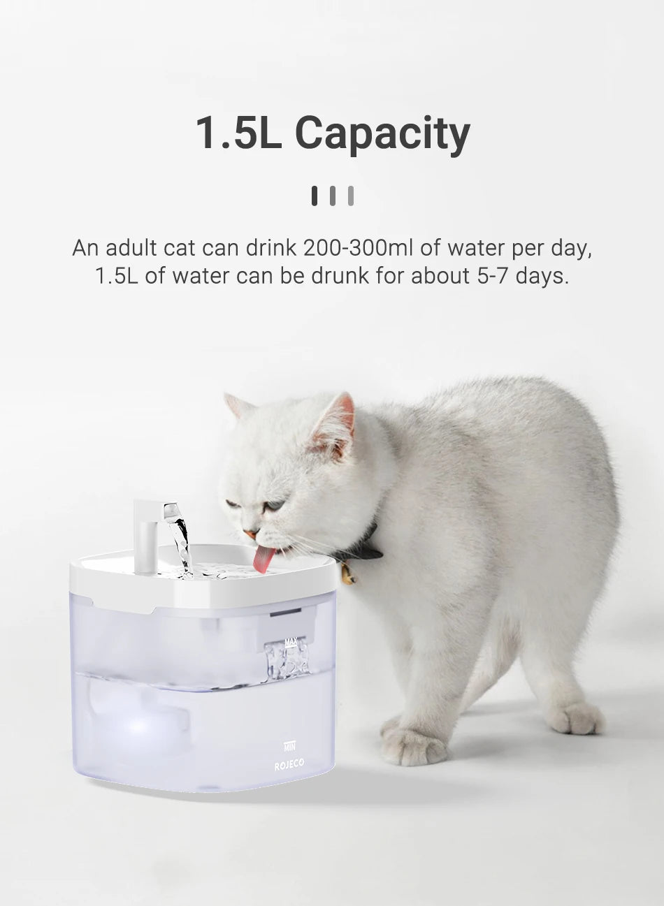 ROJECO Transparent Cat Water Fountain Automatic Smart Purifier