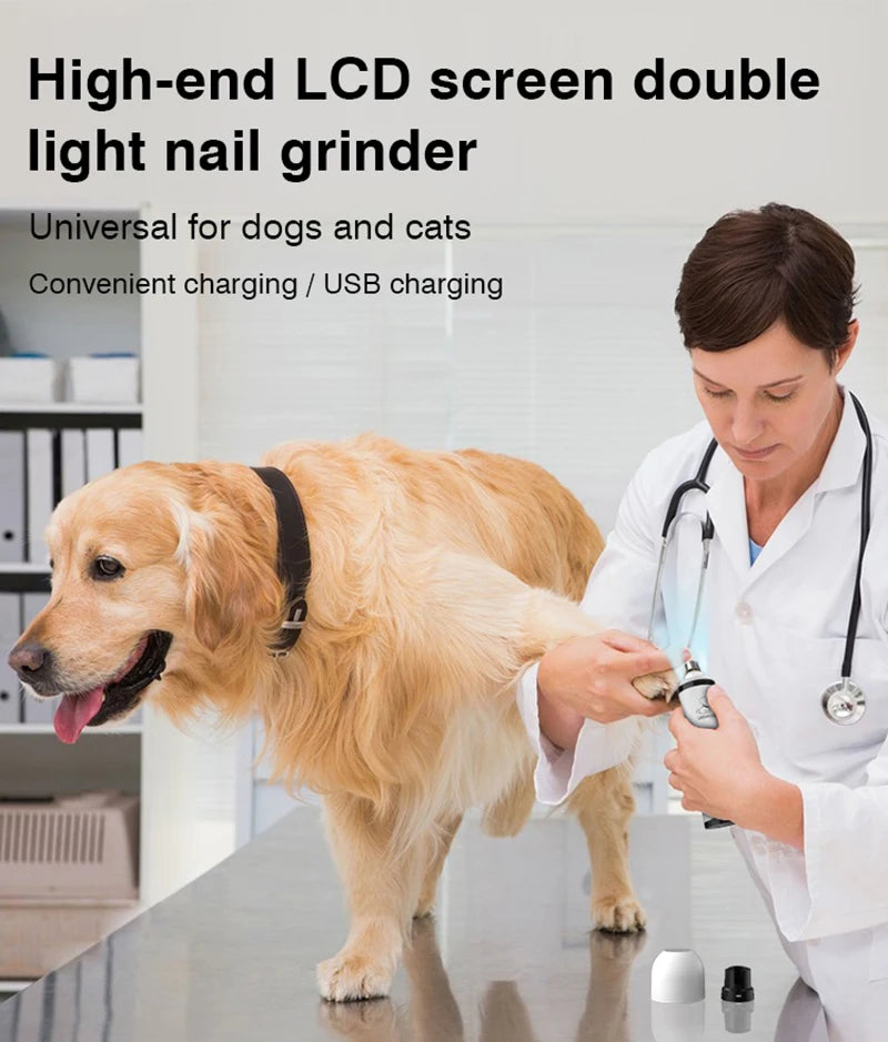 Electric Pet Nail Grinder LED Light Cat Dogs Nail Clippers USB Rechargeable