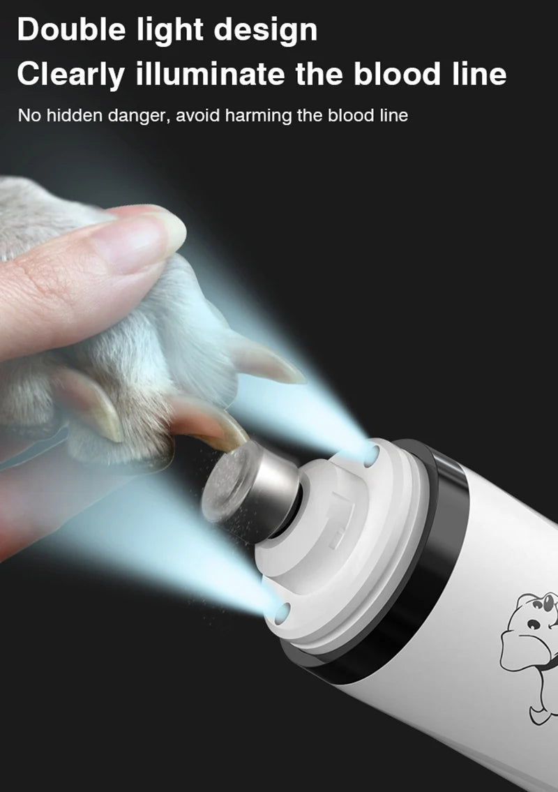 Electric Pet Nail Grinder LED Light Cat Dogs Nail Clippers USB Rechargeable