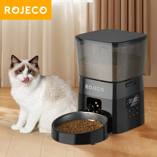 ROJECO Automatic Pet Feeder Button Version Cat Food Dispenser Smart