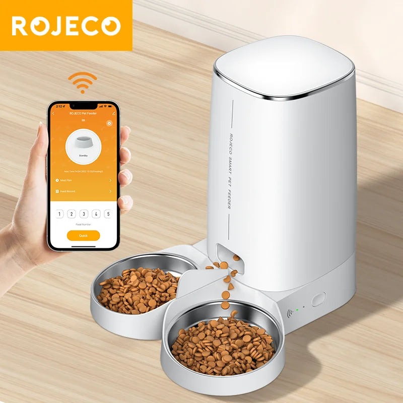 ROJECO Automatic Cat Feeder Double Bowl