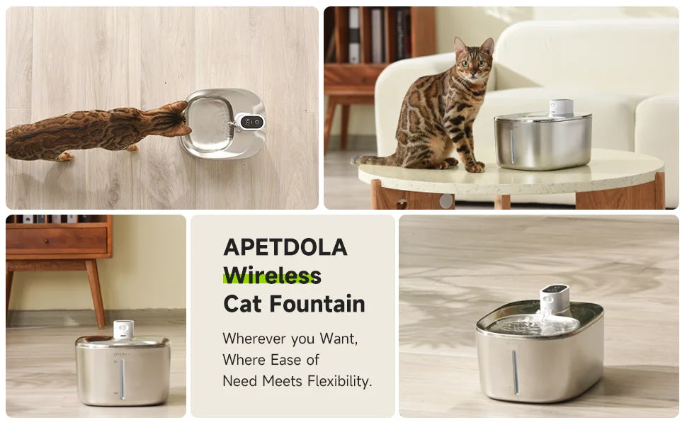 APETDOLA 4L Wireless Cat Water Fountain Auto Sensor