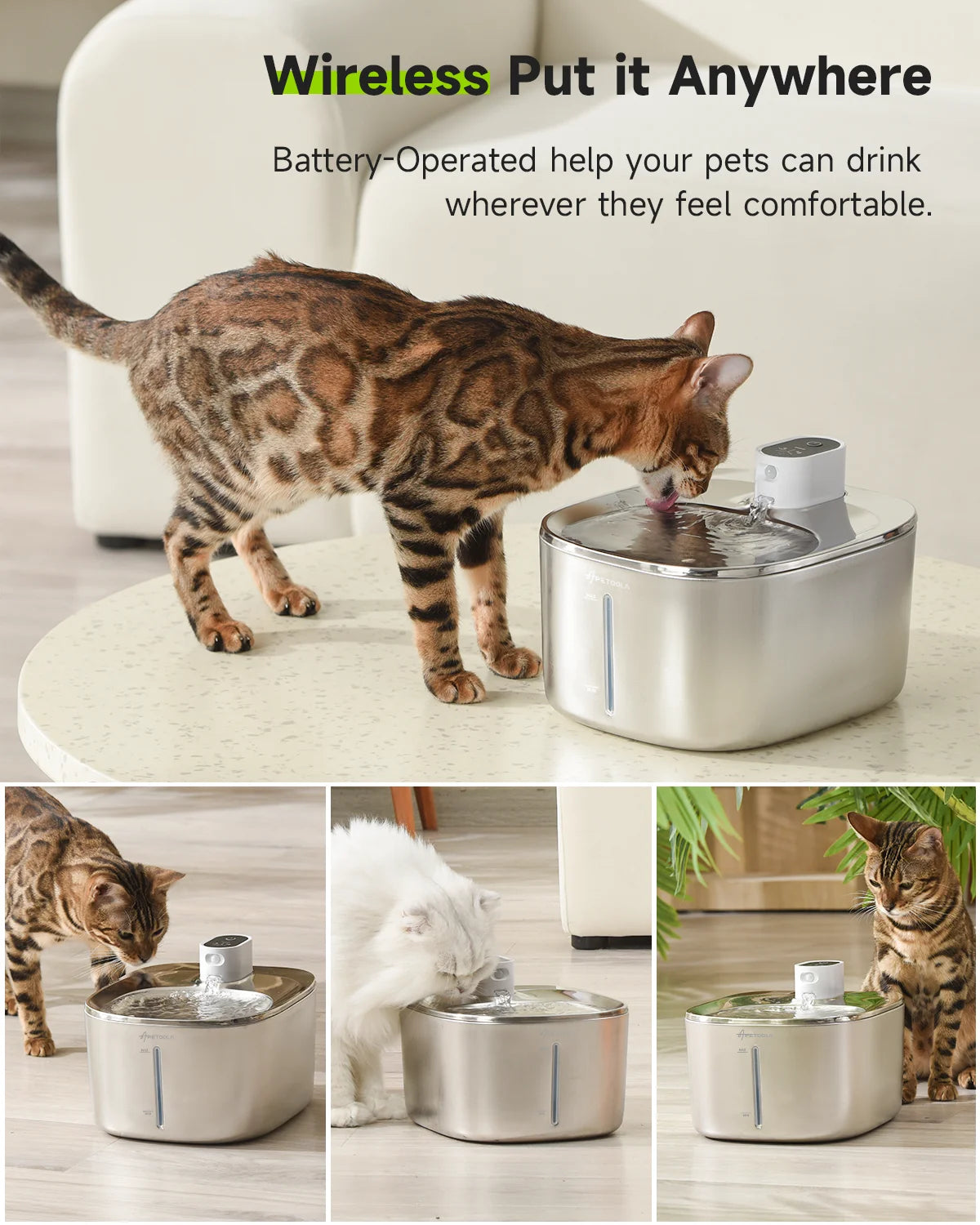 APETDOLA 4L Wireless Cat Water Fountain Auto Sensor