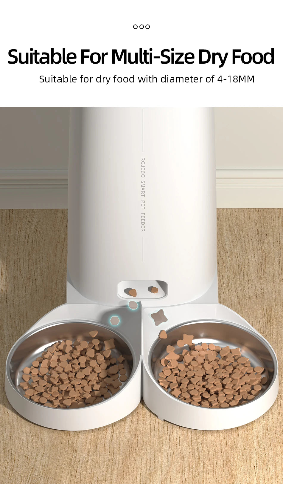 ROJECO Automatic Cat Feeder Double Bowl