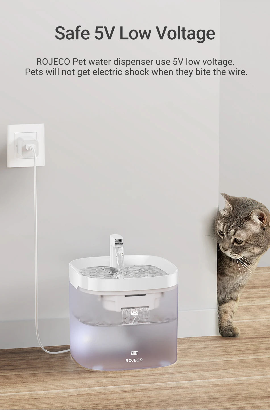 ROJECO Transparent Cat Water Fountain Automatic Smart Purifier