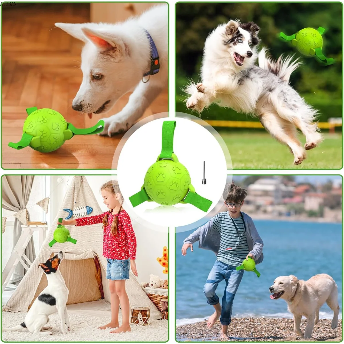 Dog Toy Rubber Soccer Ball with Strap for Indoor/Outdoor