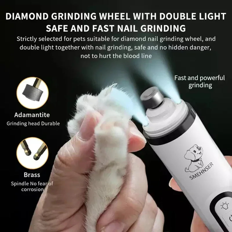 Electric Pet Nail Grinder LED Light Cat Dogs Nail Clippers USB Rechargeable