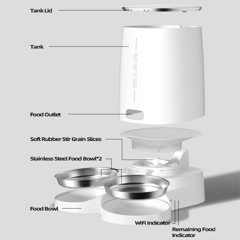 ROJECO Automatic Cat Feeder Double Bowl