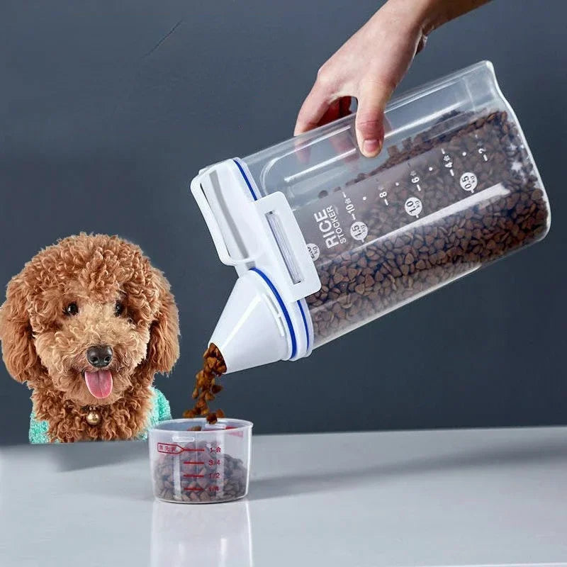 1.5kg/2kg Dog Cat Food Storage Tank with Measuring Cup Container