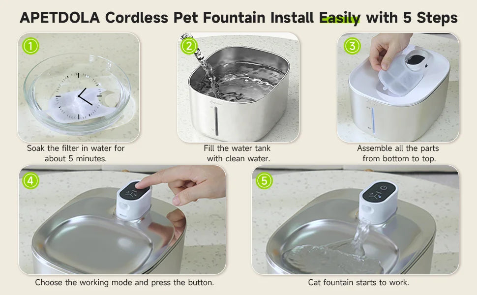 APETDOLA 4L Wireless Cat Water Fountain Auto Sensor