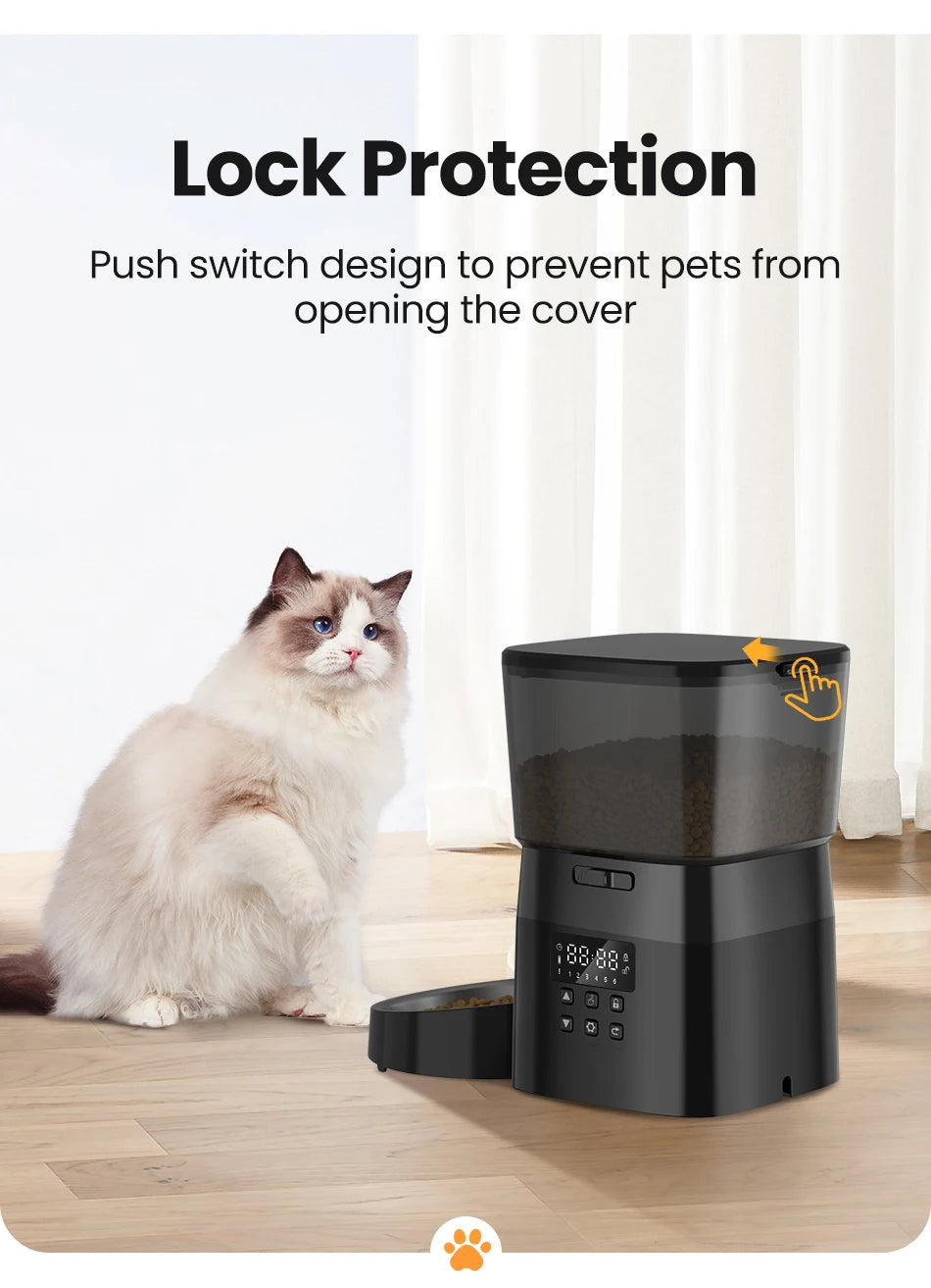 ROJECO Automatic Pet Feeder Button Version Cat Food Dispenser Smart