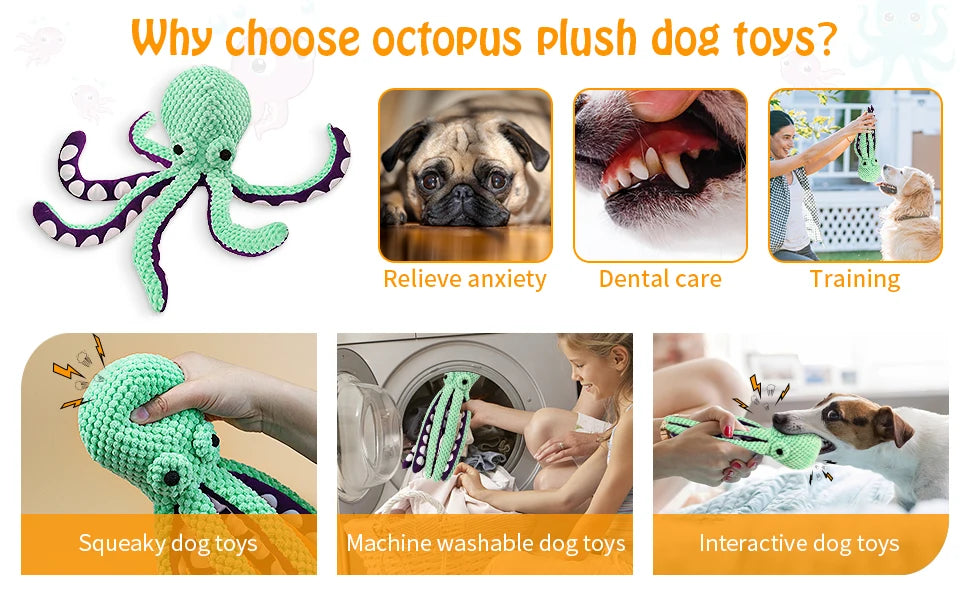 Squeaky Dog Toy,Durable Octopus Plush Dog Toy