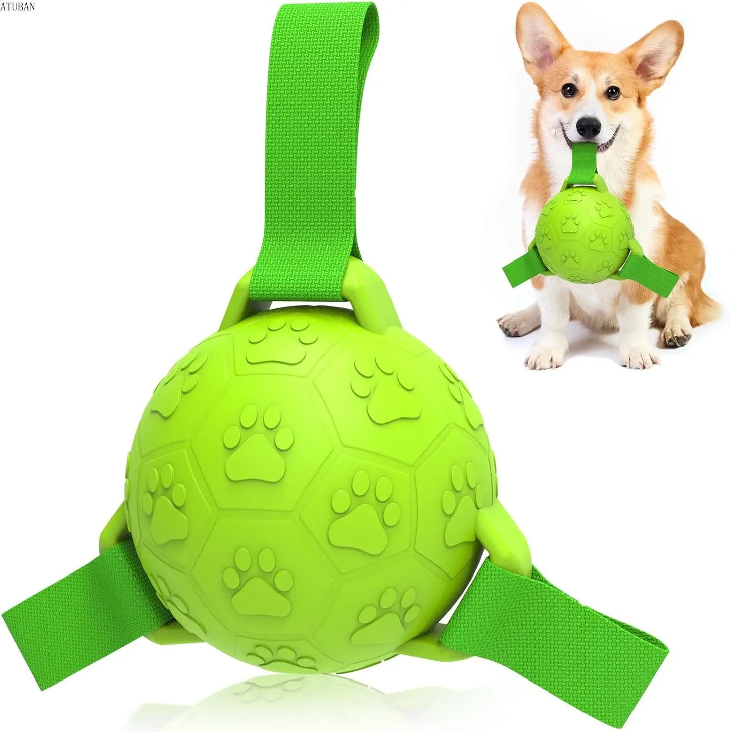 Dog Toy Rubber Soccer Ball with Strap for Indoor/Outdoor