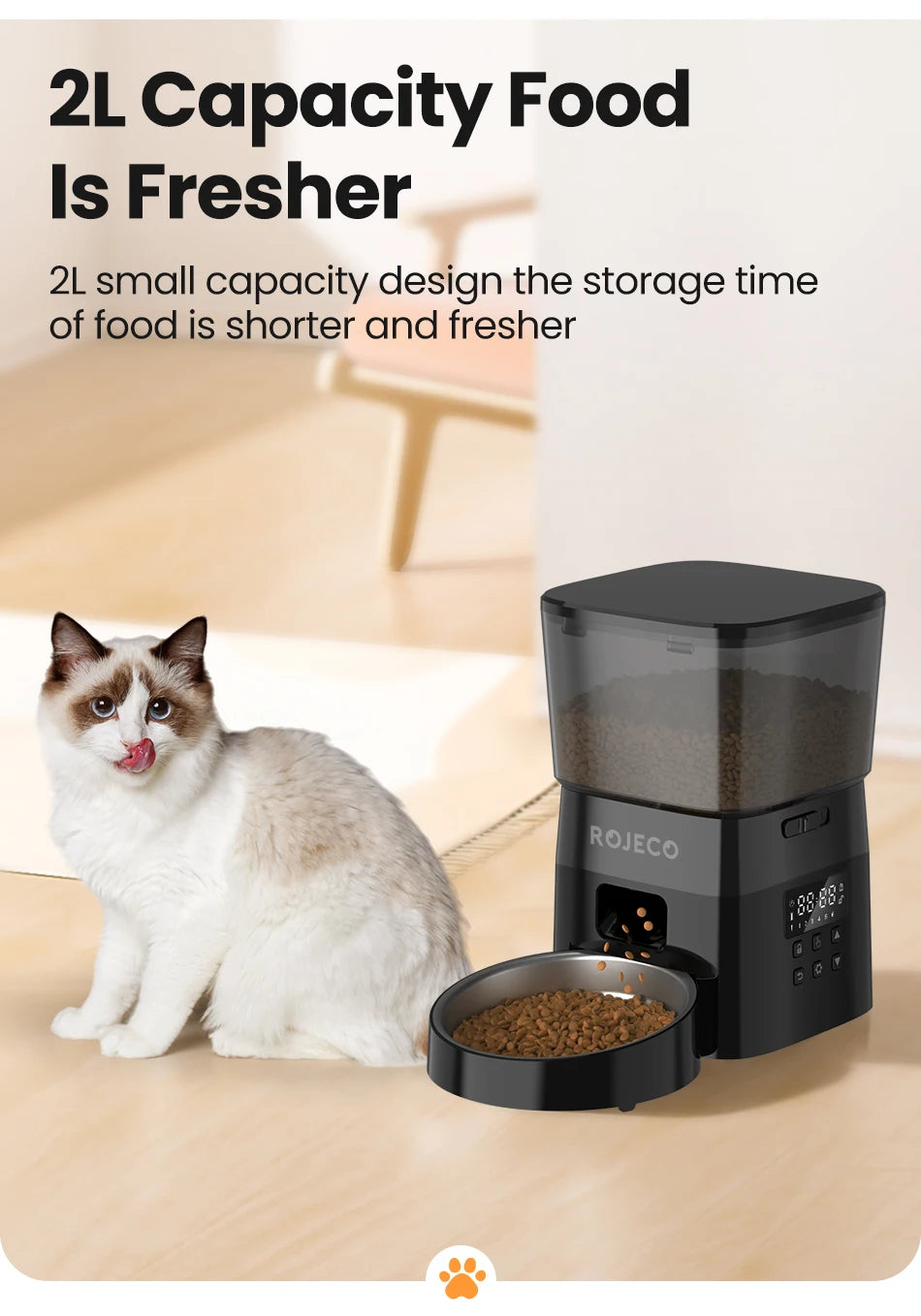 ROJECO Automatic Pet Feeder Button Version Cat Food Dispenser Smart