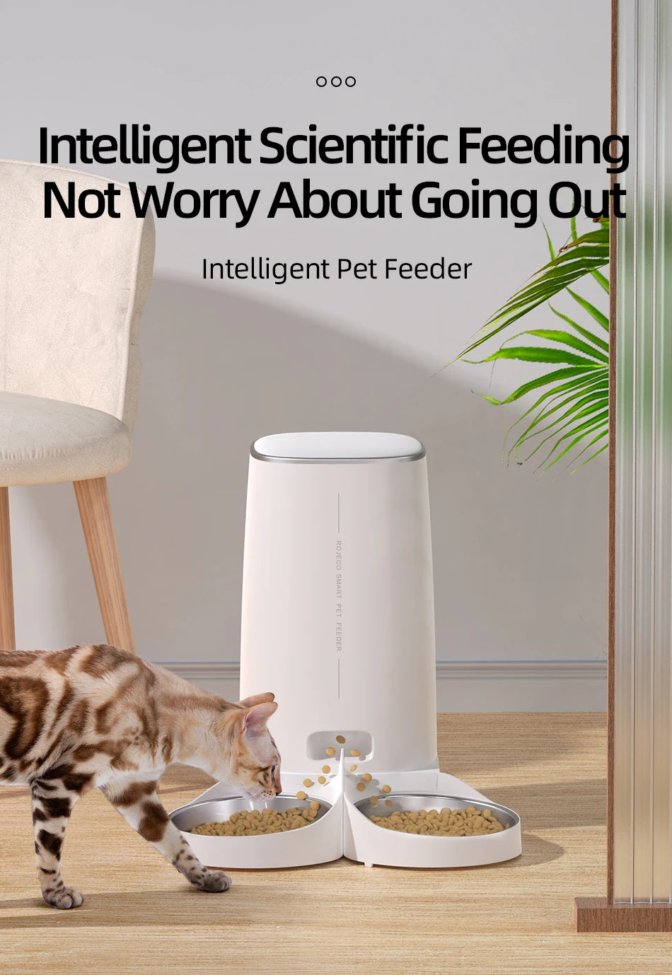 ROJECO Automatic Cat Feeder Double Bowl